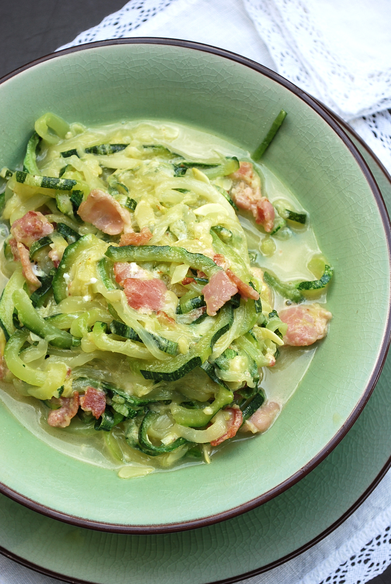 Spaghetti de courgette à la carbonara