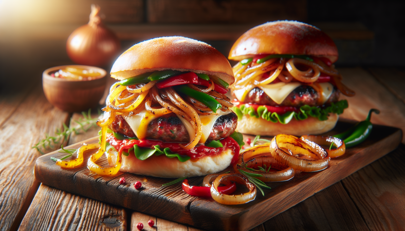 Burgers à la saucisse italienne aux poivrons, oignons et buccocini