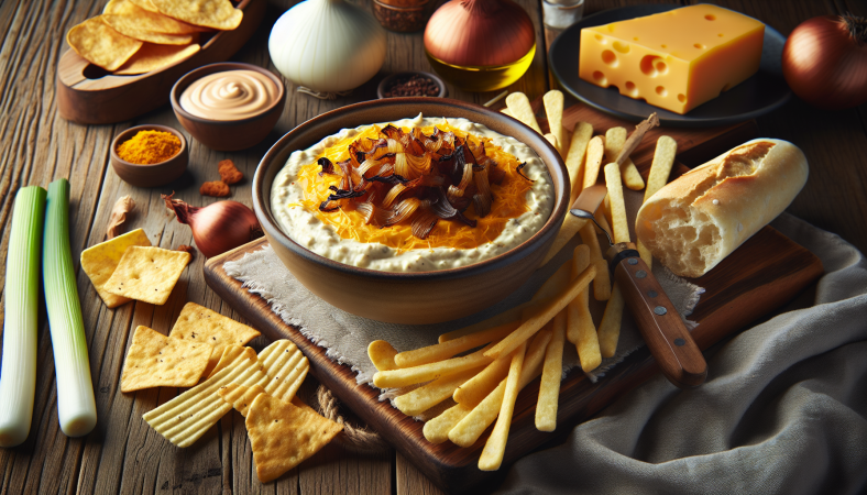 Trempette au cheddar et aux oignons rôtis