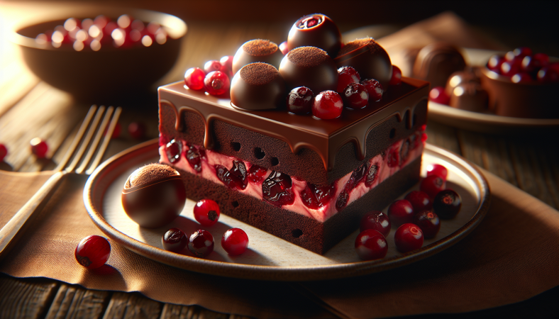 Postre de chocolate y arándanos